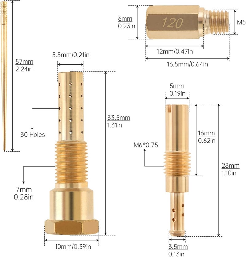 Windance 30pcs Carburetor Main Slow Jet Injection Nozzle Emulsion Tube Nozzle Holder Kit Fit for CVK PWK PWM/PE 26/28, Brass Nozzles Modified Kit (30 Hole) - Image 3